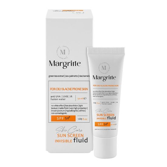 تصویر ضد آفتاب بی رنگ مناسب پوست چرب و مستعد آکنه + SPF50 مارگریت